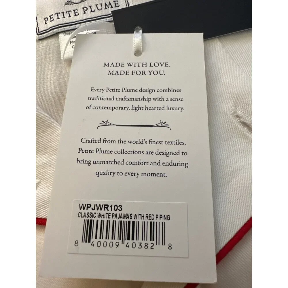Petite Plume Kid's Twill Pajamas in White with Red Piping Size 3 new